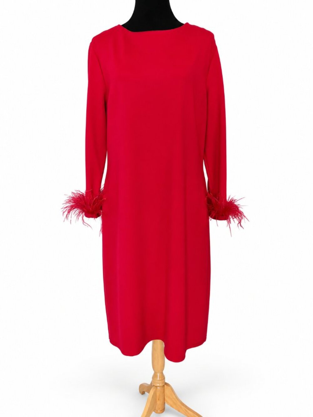 Jude Connally Franca Red Feather Cuff Long Sleeve Dress XL NWT Made in USA - Picture 2 of 13